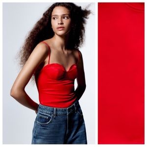 Zara red sweetheart neckline bodysuit